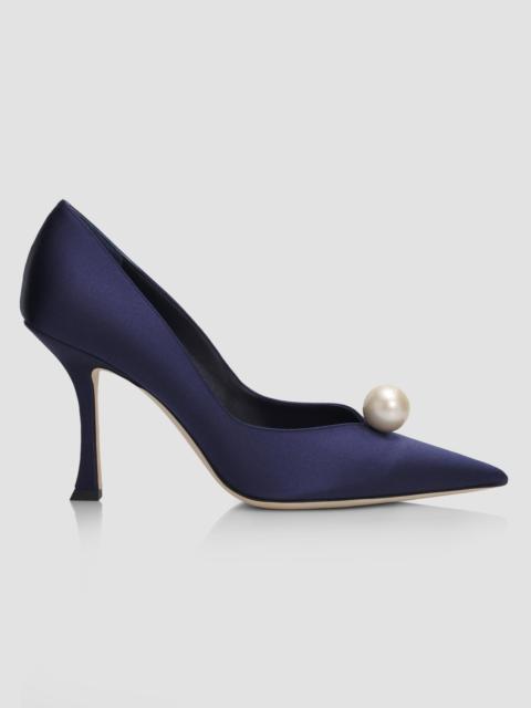 JIMMY CHOO Women's Ziri 90MM Imitation-Pearl Satin Pumps - Marine