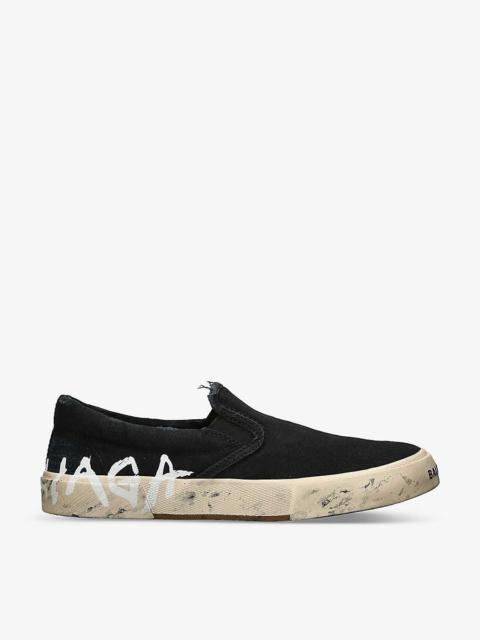 Paris distressed cotton low-top slip-on trainers