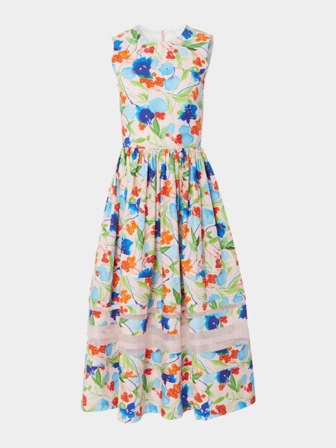 CAROLINA HERRERA Floral-Print Midi Dress with Organza Detail