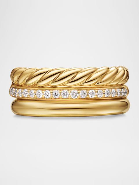 DAVID YURMAN DY Mercer 3 Row Ring with Diamonds in 18K Gold, 9mm