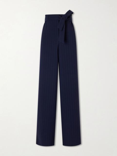 Max Mara Lira striped seersucker virgin wool-blend pants Navy