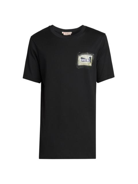 Marni Men's Collage Logo Cotton Crewneck T-Shirt - Black