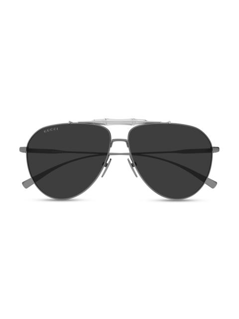 GUCCI Men's Bamboo Metal 60MM Pilot Sunglasses - Silver Black