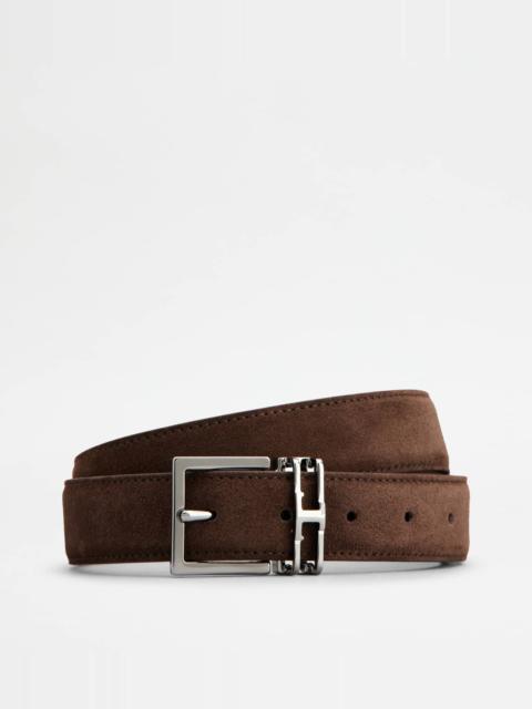ADJUSTABLE AND REVERSIBLE BELT IN LEATHER - BROWN