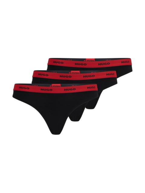 HUGO THREE-PACK OF STRETCH-COTTON THONG BRIEFS WITH LOGOS