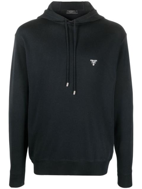 Prada logo-embroidered knitted hoodie