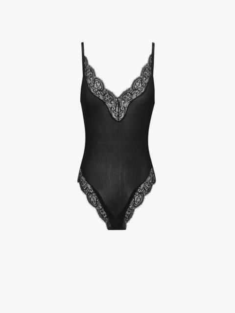 SAINT LAURENT LACED BODYSUIT IN RIBBED SILK JERSEY
