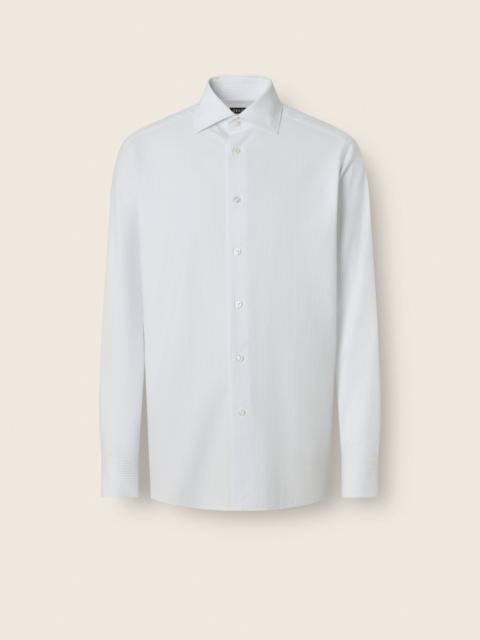 ZEGNA LIGHT BLUE AND WHITE STRIPED COTTON AND CASHMERE SHIRT