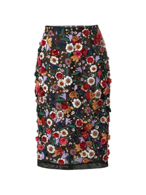 CAROLINA HERRERA floral-embroidered organza midi skirt