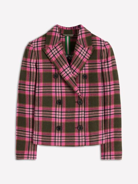 BODEN Boxy Double Breasted Blazer-Olive Green and Pink Check