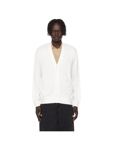 LACOSTE White Fluid Rib Knit Cardigan