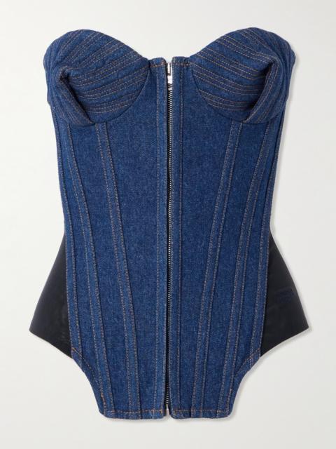 Jean Paul Gaultier Mesh-trimmed Denim Bustier Top