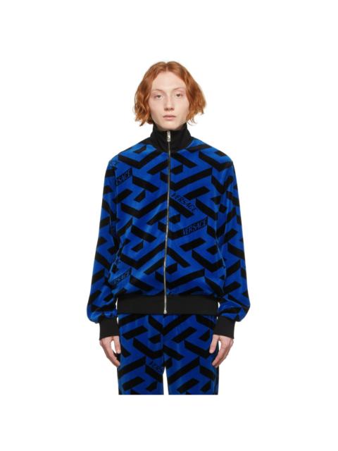 VERSACE Blue & Black Velour Track Jacket