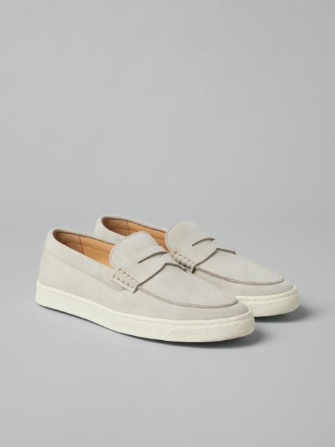 Brunello Cucinelli Washed suede loafer sneakers 와 자연 고무 단독