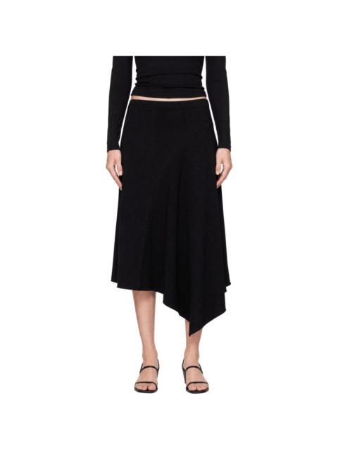 ST. AGNI Black Asymm Drape Midi Skirt