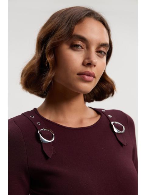KAREN MILLEN Buckle Trim Long Sleeve Knitted Top