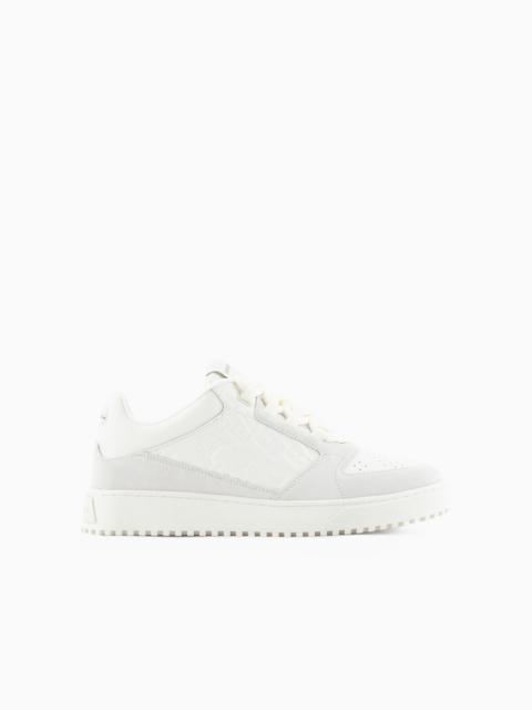 EMPORIO ARMANI Leather and suede sneakers with EA logo