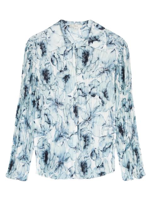 Floral-print plissé blouse