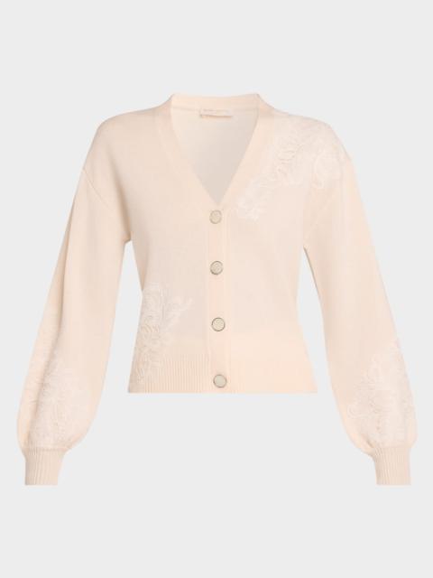 RAMY BROOK Perry Lace Applique Wool-Cashmere Cardigan