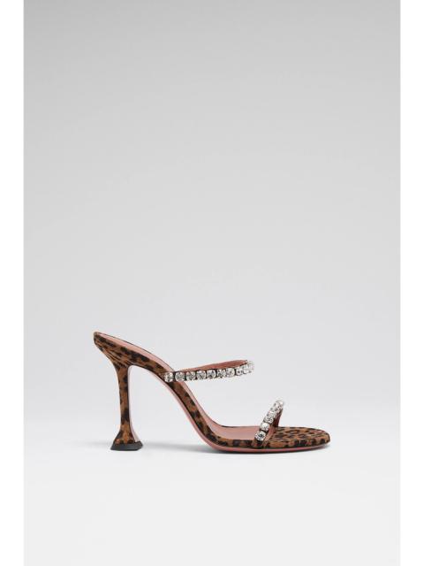 Amina Muaddi GIGI SLIPPER 95 LEOPARD PRINTED SUEDE AND WHITE CRYSTALS