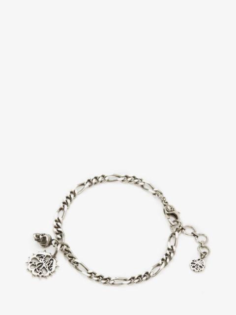 Alexander McQueen Studded Seal And Skull Chain Bracelet in Antique Silver