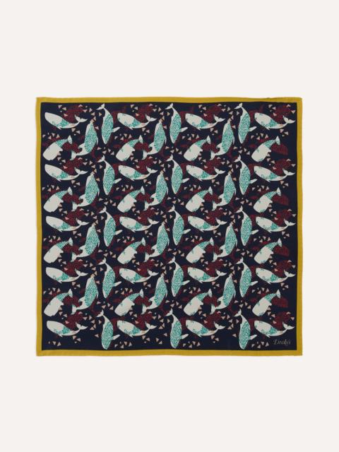 Drake's Navy Whale Print Silk Pocket Square