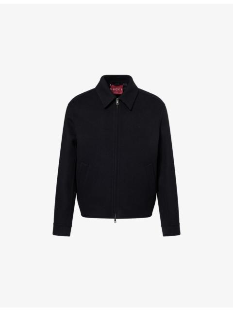 GUCCI Blouson  Pointed-Collar Silk-Wool Blend Jacket