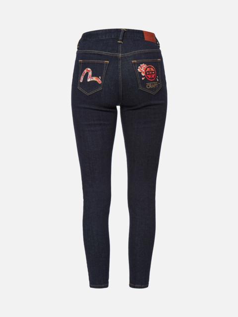 EVISU PEONY-PATTERN SEAGULL AND KAMON EMBROIDERY SKINNY JEANS