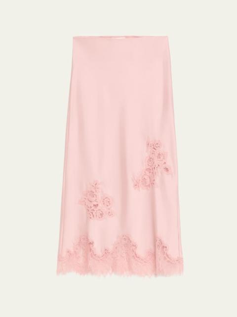 LoveShackFancy Vivia Satin Lace Midi Skirt