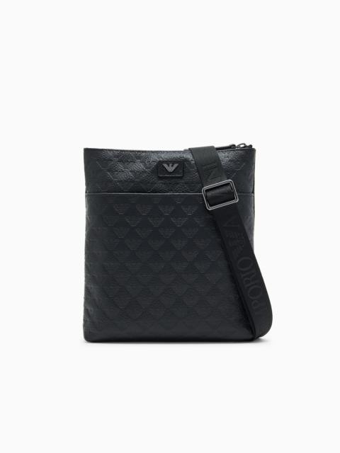 EMPORIO ARMANI FLAT BAG IN TEXTURED LEATHER WITH AN EMBOSSED LOGO