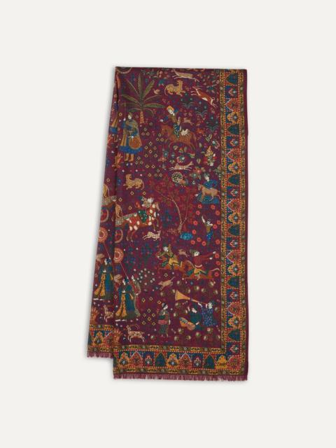 Drake's Magenta Mughal Hunter Print Wool-Silk Scarf