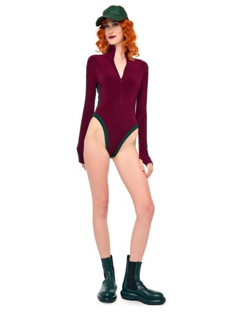 NORMA KAMALI SIDE STRIPE ZIP FRONT L/S TURTLENECK BODYSUIT