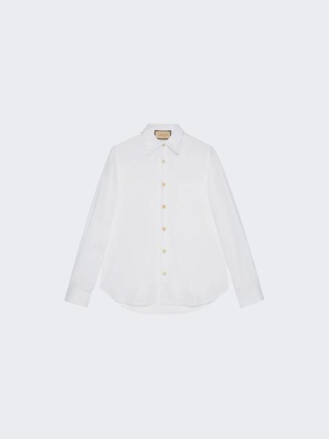 Oxford Cotton Shirt with Crystal Embroidery White