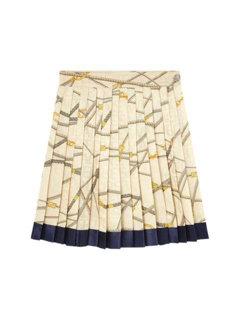 VERSACE logo-print silk pleated skirt