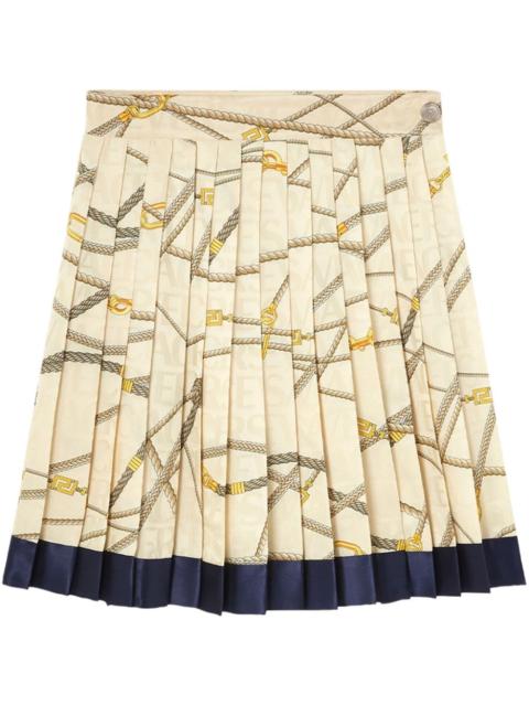 logo-print silk pleated skirt