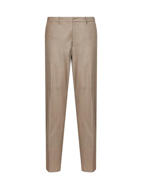 Etro Beige wool flannel trousers with logo
