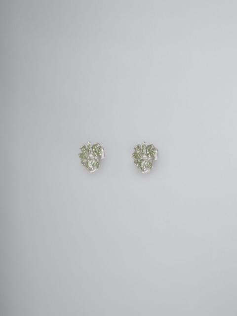 Marni METAL FLOWER STUD EARRINGS WITH GREEN CRYSTALS