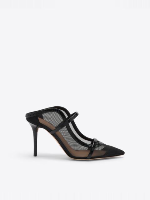 MALONE SOULIERS Maureen 85 Black Mesh Heeled Mules