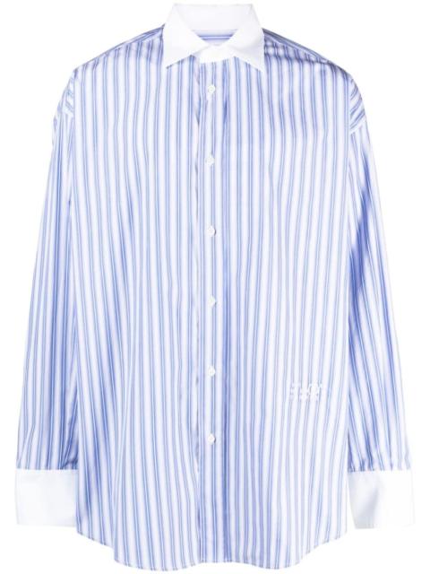 logo-embroidered striped cotton shirt