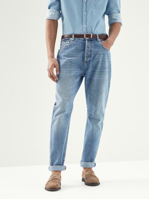 Aged denim leisure fit five-pocket trousers