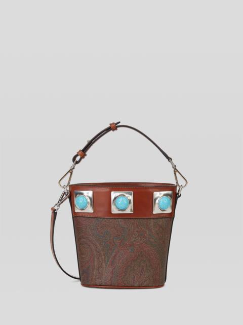 Etro CROWN ME PAISLEY BUCKET BAG WITH TURQUOISE STUDS