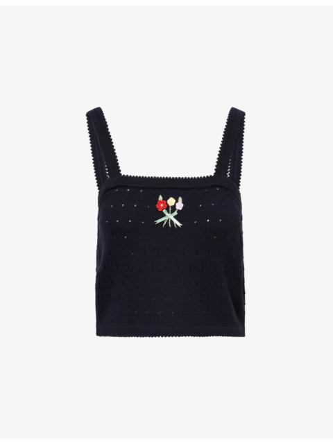 RIXO Perla Shoulder-Straps Wool Top
