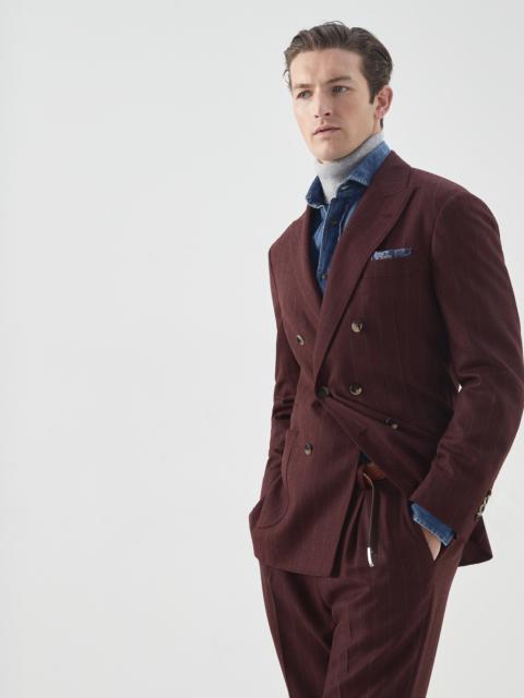 Wool, mohair and cashmere chalk stripe one-and-a-half-breasted deconstructed blazer with patch pocke