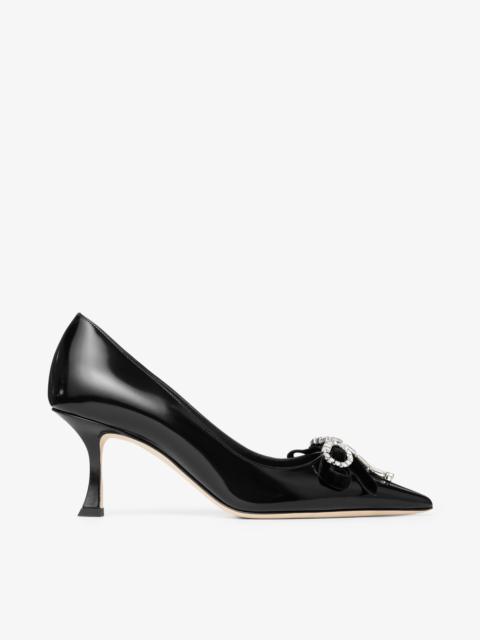 JIMMY CHOO Auria 70
Black Soft Spazzolato Pumps with Velvet and Crystal Bow