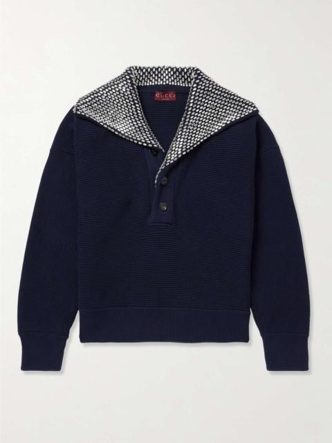 GUCCI Crystal-Embellished Ribbed Cotton-Blend Sweater