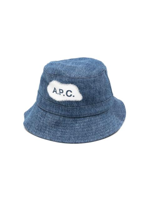 logo-print denim bucket hat