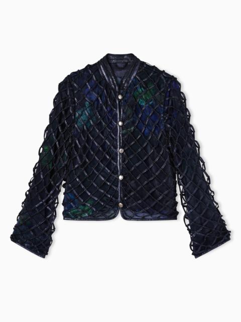GIORGIO ARMANI JACKET IN IRIDESCENT WOVEN NAPPA LEATHER AND PRINTED SILK