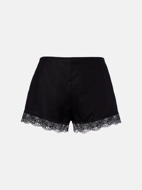 STAUD Von lace-trimmed linen shorts