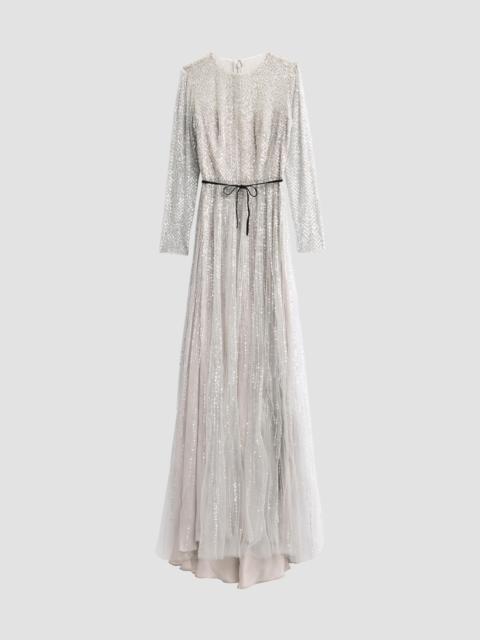 Monique Lhuillier Women's Embroidered Tulle Sheer A-Line Gown - Silver Smoke