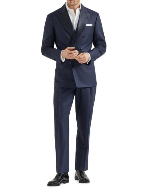 Brunello Cucinelli Men's Tuxedo with One and a Half Breasted Jacket and Double Pleated Trousers - Navy Blue